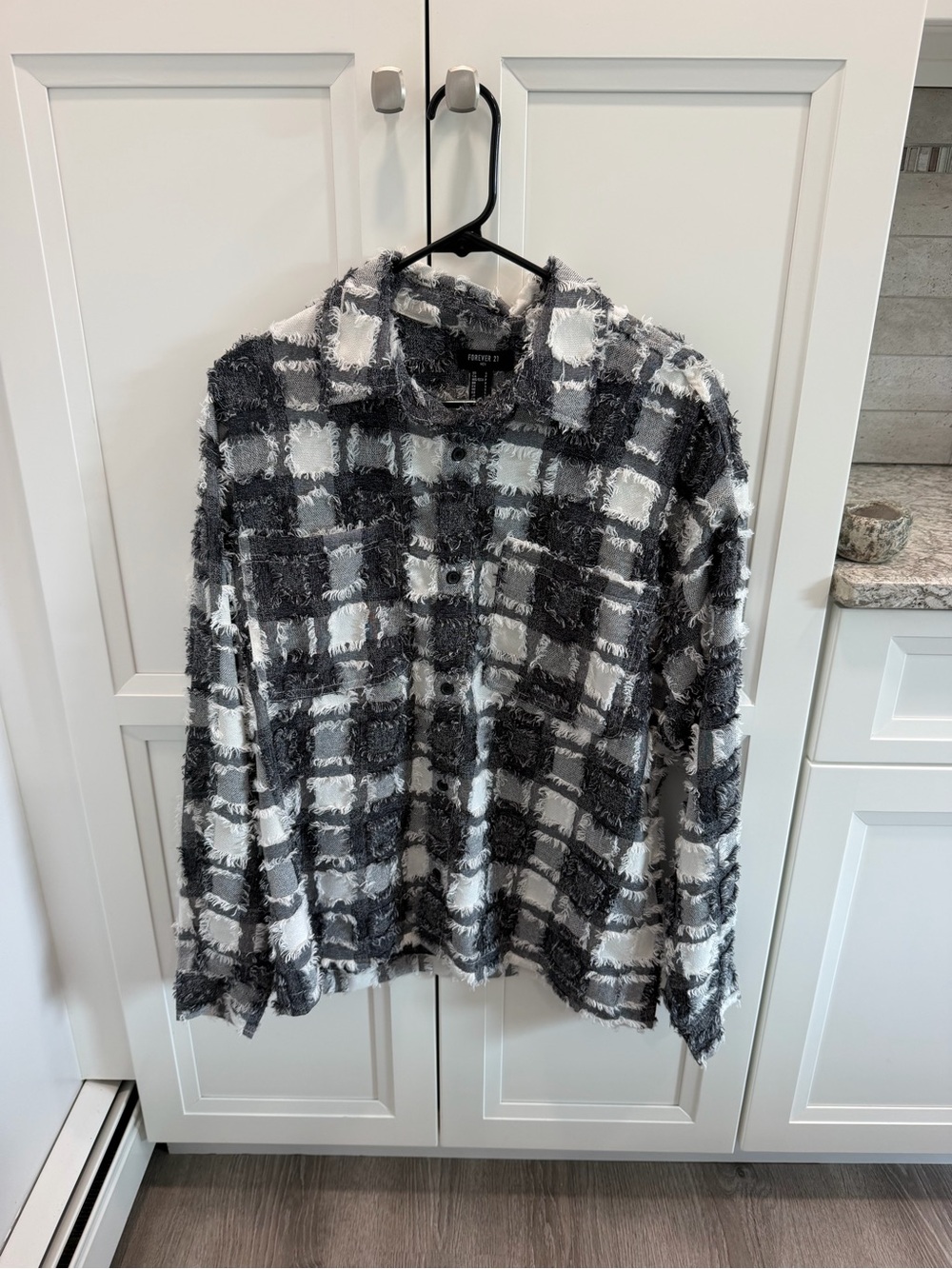 Forever 21 Men's Fringe Plaid Button-Up  Shirt - Black & White